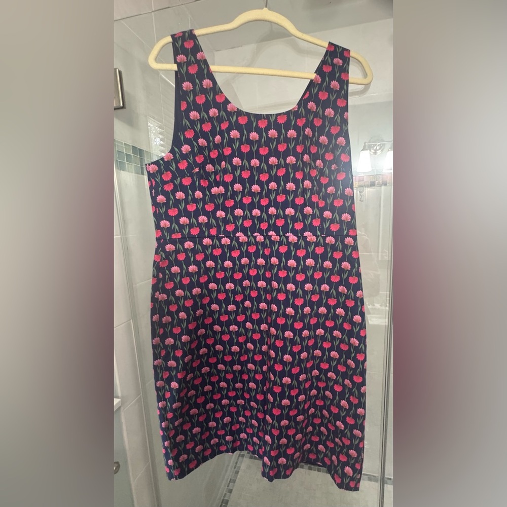 Navy Dress with Pink Floral Pattern